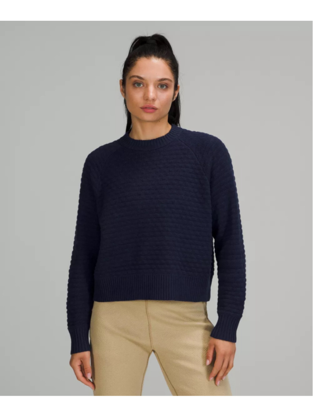 Lululemon Texture Play Crew Sweater Night Sea Cashmere Blend Size XS-S